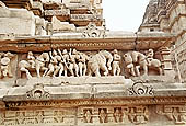 Khajuraho - Lakshmana temple battle scene from the frieze of the temple plinth 